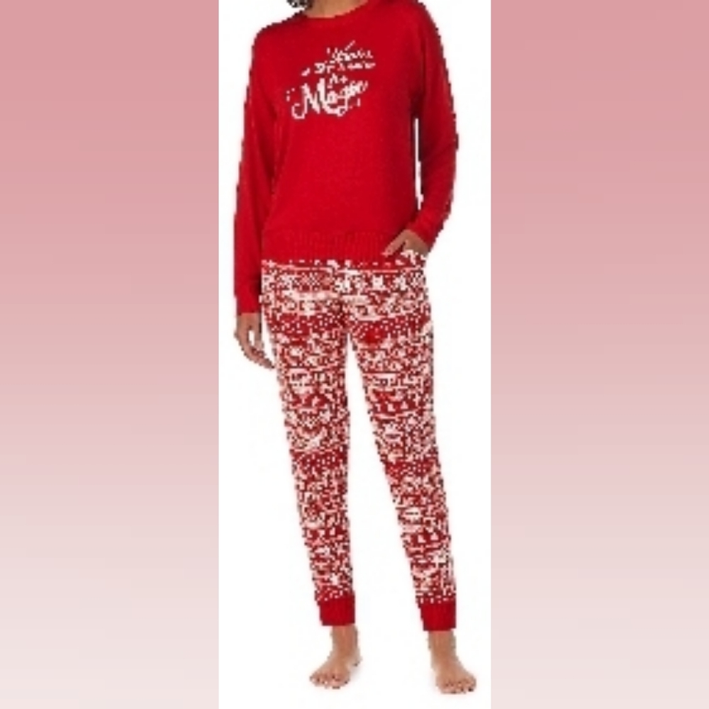 Women's Petite Cuddl Duds Sweater Knit crewneck top & Jogger Pant sleep set XL